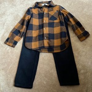 H & M Cord Pants & Flannel Shirt -EUC
